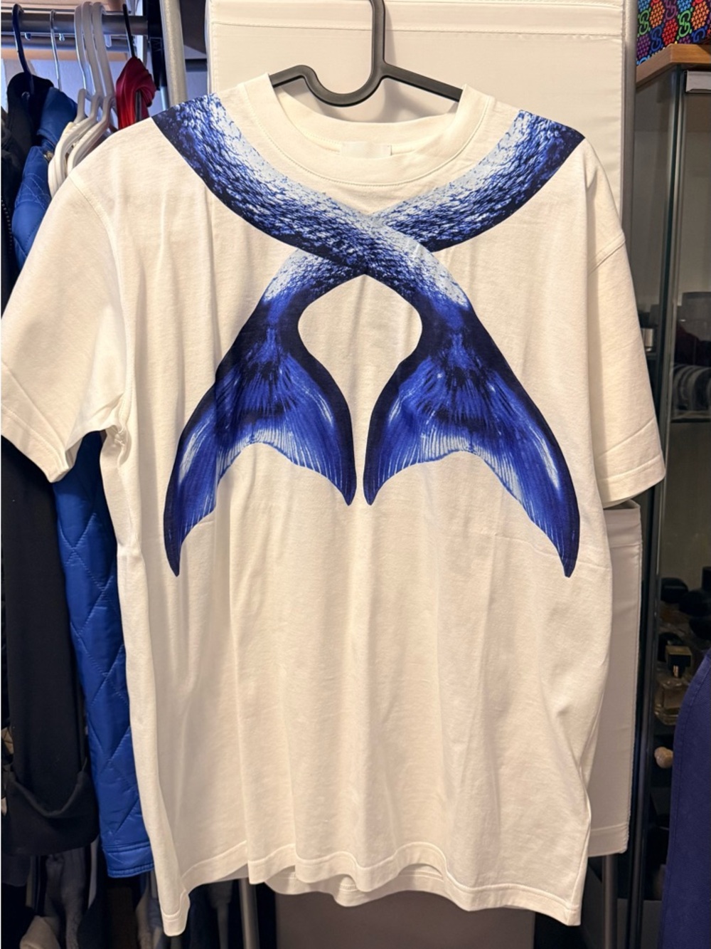 Burberry White Tee with Blue Graphic Detail